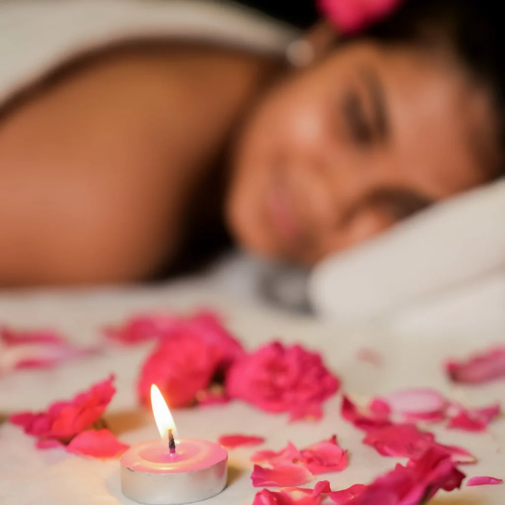 Candle-lit spa setup