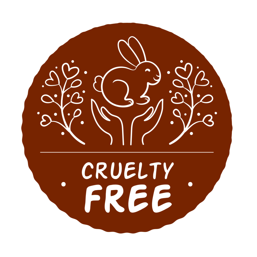 Cruelty-Free badge featuring a bunny and caring hands